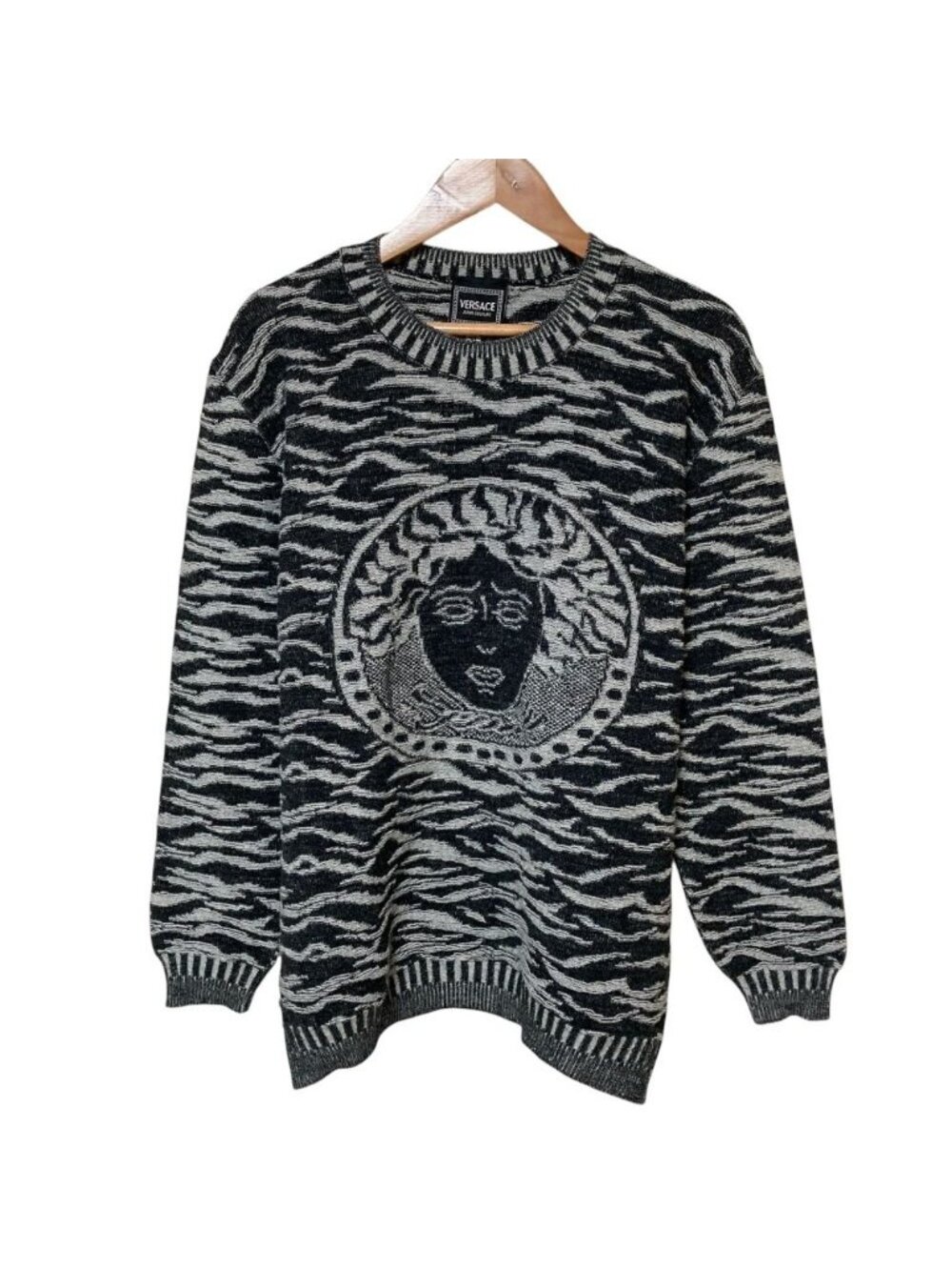 Versace Vintage Medusa Knit Sweater M White Black